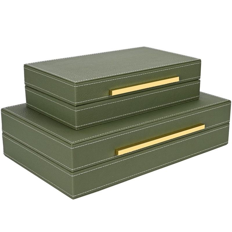 ZIKOUL Green Shagreen box Set of 2 Faux Leather Decorative