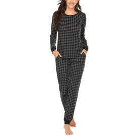 Ekouaer Womens Pajamas Sets Long Sleeve Tops with Jogger Pants Soft Pjs Lounge Set Outfits with Pockets Grey Plaid XL