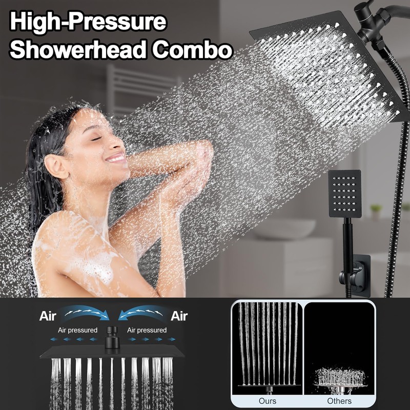 Black Shower Head and Handle Set All Metal, 8'' High