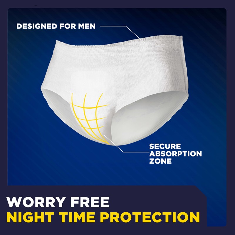 TENA Overnight Extra Coverage Incontinence Underwear for Men, Masculine Style