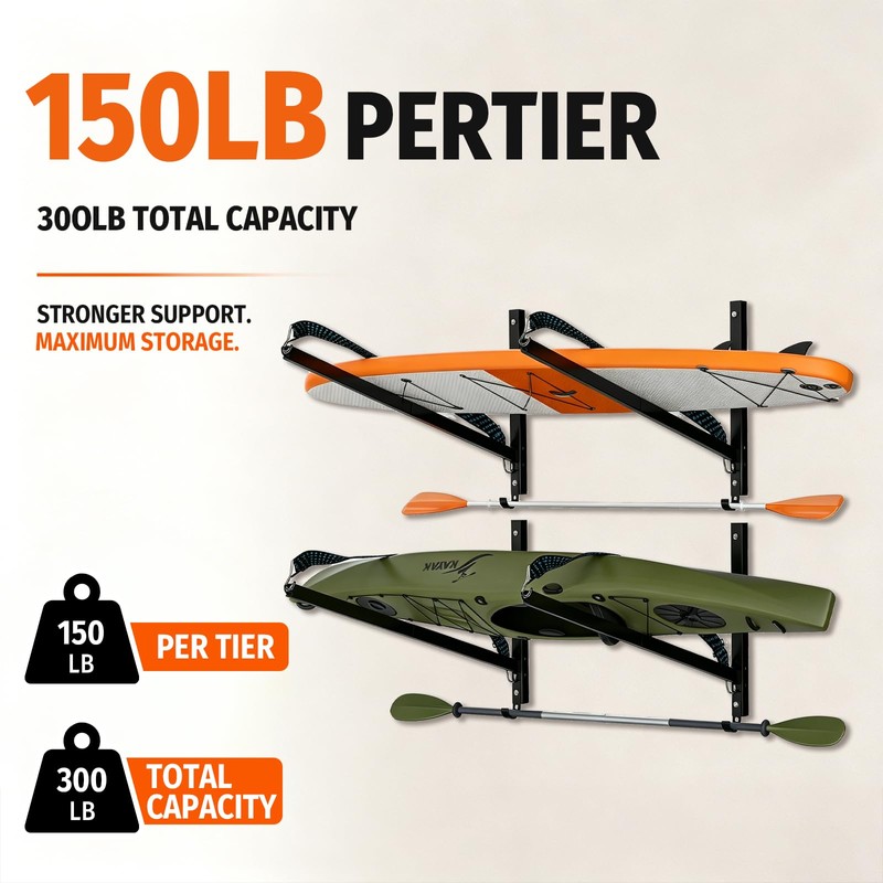 Asxevn Kayak Wall Storage Rack, 4-Pack L-Frame Holder, Black