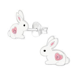 White Bunny Rabbit Earrings with Crystal Stones 925 Sterling Silver