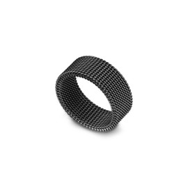 Fusamk Fashion 18K Gold Stainless Steel Mesh Band Ring (Black, 4)