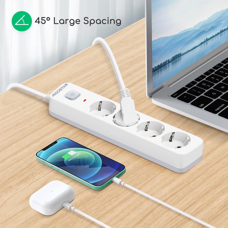 Aigostar 4-Way Power Strip with Switch, Multiple Socket with Child
