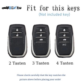Ysbxitu Toyota Car Key Case Leather Key Fob Case Fits Toyota Yaris Cross Hybrid Corolla RAV4 Prius Camry Auris Fortuner Highlander Car Keychain 2020-2024, 3-button black