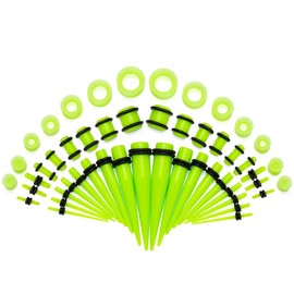 JDXN Acrylic Ear Stretching Kit Tapers Plugs Silicone Tunnels Gauges Expander 14G-00G Jewelry 50 Pieces Set (light green)