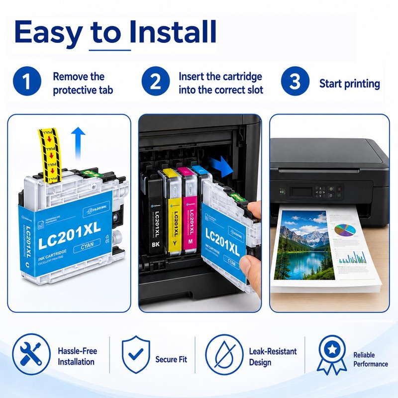 LC201XL LC2013PKS C/M/Y Ink Cartridges 3-Pack Replacement for Brother Printer