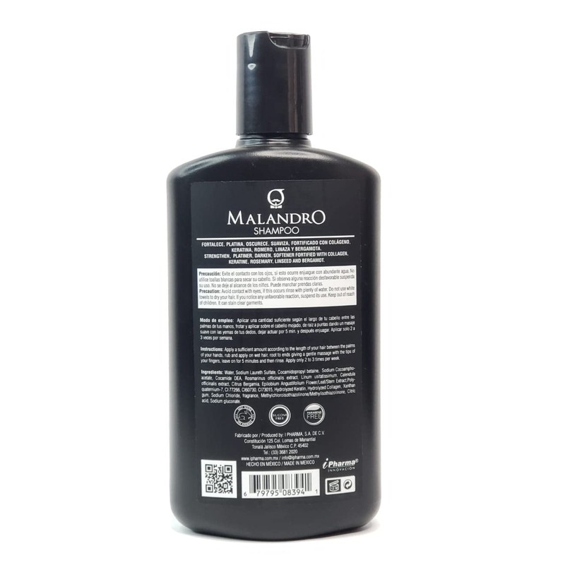 Shampoo Matizador de canas negro brinda hidratación y suavidad Malandro