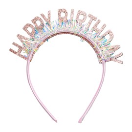 YUYUDEHM Glitter Birthday Headpiece, Cute Party Headband for Women and Girls, Birthday Party Decoration（Rose Gold）