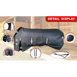 Majestic Ally 420D Water Proof Horse Stable Blanket, 200 G Polofil, 210 T Lining, Multiple Colors and Sizes (Black, 76")