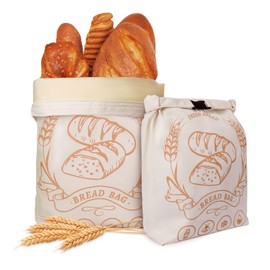 2 Pack Beeswax Bread Bags with Zipper, XL(13x17in) Sourdough Bread Storage for Homemade, Freezer Storage Bag to Keep Fresh, Cotton Beeswax Container, Baguette Bag with Liner Kitchen Baking (Off-White)