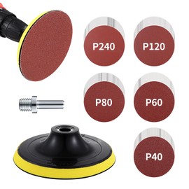 SOSINYA Sanding Discs Set: Sanding Disc 125 Velcro with M14 Sanding Pad and Connecting Rod, 50 x Sandpaper 125 mm Velcro, Grit 10 x 40/60/80/120/240, for Angle Grinders for Grinding/Polishing/Rust