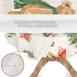 ANRO Oilcloth Tablecloth Christmas Tablecloth Washable Oilcloth Christmas Wax Tablecloth Teddy Bear Round 120 cm