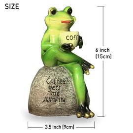 OwMell Estatua de Rana para jardín, Estatua de Rana Verde café para decoración al Aire Libre, decoración de Patio y jardín, Escultura de Resina de 6 Pulgadas