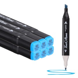 PATIKIL Dual Tip Alcohol Art Markers, 6 Pcs Black Barrel Alcohol Markers with Brush Tip and Fine Tip for Illustration Artist Adult Coloring Drawing Permanent Sketching, Sky Blue