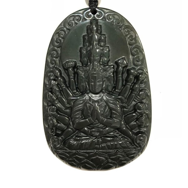 TAMHOPE Collar de obsidiana Negro-Miles de Manos Jade Guanyin Buda