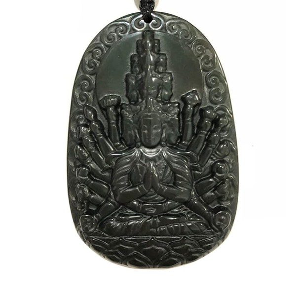 TAMHOPE Collar de obsidiana Negro-Miles de Manos Jade Guanyin Buda Colgante Collar, género Zodiaco Mouse Jade Buddha Guard Colllace de Amuleto (Certificado)
