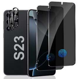 (2+2 Packs) for Galaxy S23 6.1 Inch Privacy Screen Protector and Camera Lens Protector, Fingerprint Unlock, Anti Spy, 9H Hardness, Scratch Resistant, Easy Installation, High Sensitivity Touch