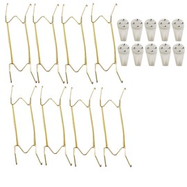 Pack of 8 Plate Hangers, Invisible Plate Hangers, Plate Hangers for Walls, 10 Inch Golden W-Type Plate Hangers with 10 Wall Hooks, for Antique China, Antique Plates and Art