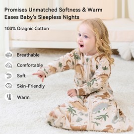Unnivoll Baby Sleep Sack 0-6 Months 100% Cotton Long Sleeve Wearable Blanket Baby Sleep Bag with 2-Way Zipper 2 Pack 0.5 Tog Sleeping Sack for Newborn Infant Apricot Brown Dinosaur
