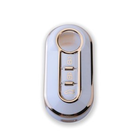 RUXYAXFOL TPU Car Key Case Compatible with FIAT 500 Punto, Bravo, Brava, Panda, Doblo, Ducato, Idea, Line, Ulysse, Type, Lance, Ypslon, Delta, Musa, 2 Pieces, White Gold