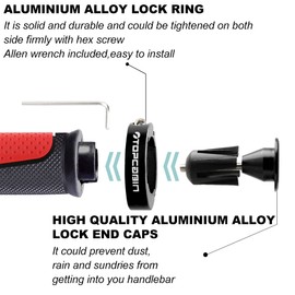 TOPCABIN Bicycle Grips,Double Lock on Locking Bicycle Handlebar Grips Rubber Comfortable Bike Grips for Bicycle Mountain BMX (Two-color black and red + aluminum plug)