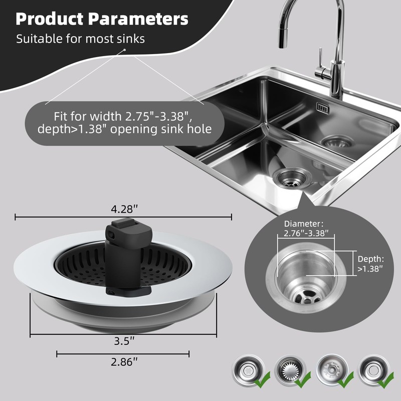 Hibbent 2 Pack Universal 3 in 1 Kitchen Sink Drain