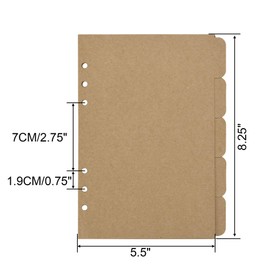 Bluecell 3 Sets Kraft Paper Divider Index Page Tab Cards for 6-Holes Ring Binders Notebooks Travel Diary Journal Planner (A5)