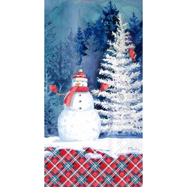 Boston International IHR 3-Ply Guest Towel Buffet Winter Holiday Christmas Paper Napkins, 16-Count, Frosted Snowman