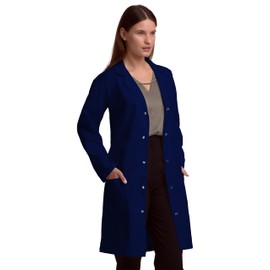 Professional Unisex Lab Coat for Men and Women, Multiple Pockets, Classic Fit, Snap Closing, 40" Length (Navy, M)