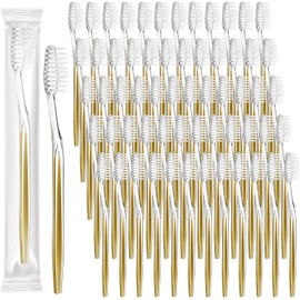 Patelai 100 Pcs Individually Wrapped Toothbrush Bulk Disposable Travel Toothbrushes Soft Bristle Tooth Brush Single Pack for Camping Adults Kids Hotels Guest Toiletries (Gold)