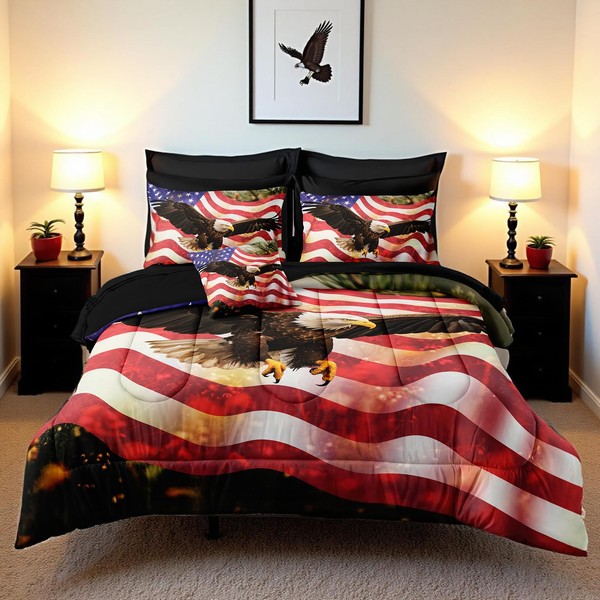 MOVE OVER 8 Pieces American Flag Comforter Set Full Size
