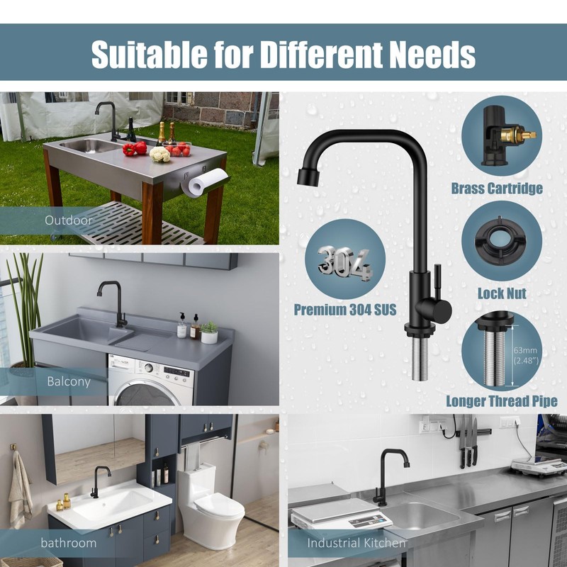 Aolemi Black Cold Only Water Kitchen Faucet Commercial Bar Tap