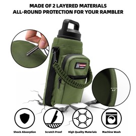 NATURE PIONEOR Water Bottle Holder with Adjustable Strap - 26/32/36/40/46/64oz Insulated Water Bottle Sling Carrier with Paracord Handle & 2 Pockets, Outdoor Sports, Hiking, Camping, Gym