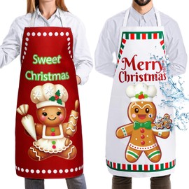 Jecery 2 Pcs Gingerbread Man Christmas Aprons for Women Man Kitchen Cute Washable Merry Christmas Cooking Apron for Adult Costume Accessories Xmas Holiday Baking Decorations Gift