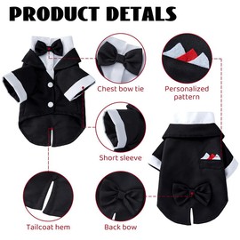 Norbi Dog Tuxedo Suit for Medium Dogs Bow Tie Wedding Outfit Prince Formal Party Tuxedo Pet Costume Black L