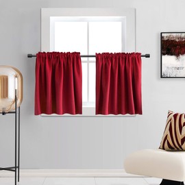 DONREN Christmas Red Blackout Curtain Tiers for Kids Room - Home Decorations Short Curtains for Small Windows (42 by 30 Inch,2 Panels)