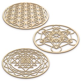 Fourth Level MFG 3-Piece 12" Sacred Geometry Wood Wall Art Set A (Flower of Life, Metatron's Cube, Sri Yantra), Zen Home Decor for Yoga/Meditation, Wooden Wall Hanging Sculptures, Chakra Artworks