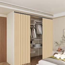 SK Studio Magnetic Folding Door Curtains Accordion Style Closet Curtains Room Divider Pleated Drapes with Hooks for Office Bathroom Bedroom Doorway, 1 Panel, Grey, W44 x L77