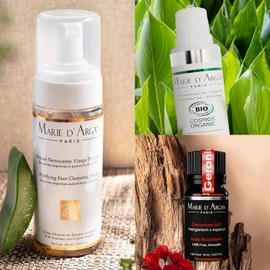 Kit Limpieza Facial Espuma Purificante + Contorno De Ojos Orgánico + Aceite Esencial Geranio Skin Care Limpiador Facial Crema Facial Serum Hidratante Facial Contorno De Ojos Natural | Marie D'Argan