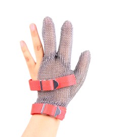 AWIORETON 3-Finger Cut Resistant Glove, Stainless Steel, Silver, Medium (Pack of 1)