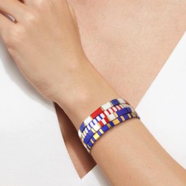 Sonateomber Tila Flat Beaded Stretch Bracelets for Women, Trendy Stackable Blue White Red Gold Bracelet Outfit Accessories Jewelry Gift