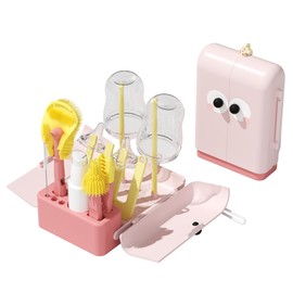 Bottle Brush Set - 7 in 1 Bbay Bottle Cleaning Kit with Silicone Bottle Brush, Nipple Brush, Straw Brush, Soap Dispenser, Drying Rack, Cup Lid Cleaning Brush, Storage Box, Baby Travel Essential