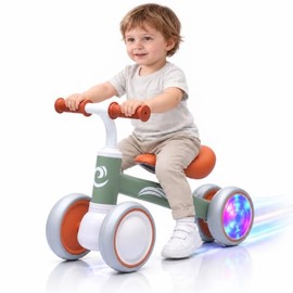 Bicicleta de Equilibrio para Bebés de 1 año Niños y Niñas,Bici sin Pedales con 4 Ruedas, Luces Coloridas, Deslizamiento Silencioso y Asiento Suave