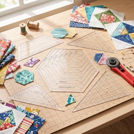 Juego de 5 Reglas Acrílicas para Patchwork y Costura, Plantillas Transparentes con Escala Precisión para Acolchar, Corte de Tela con Cortador Rotatori