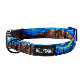 Wolfgang Heavy Duty, Adjustable Wide Venture Dog Collar with Quick Release Nylon Buckle for Walking & Training, StarryWolf Print, Medium