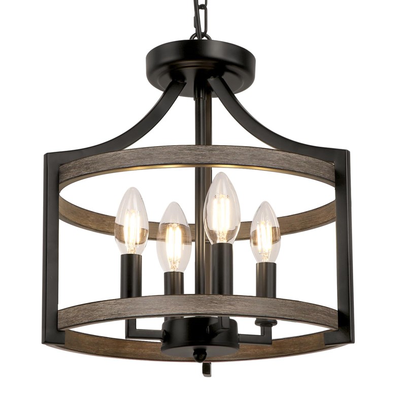 WBinDX 4-Light Farmhouse Chandelier, Metal Semi Flush Mount Ceiling Light