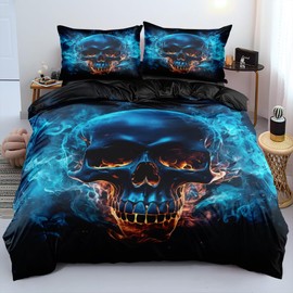 Holiyjog Blue Color Skull Duvet Cover Set Boy Full Size Gothic Comforter Cover with 2 Pillowcases Horror Bedding Set Goth Bed Set
