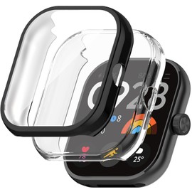 USTIYA Funda para Redmi Watch 4 Case Reloj Inteligente Carcasa Screen Protector Pantalla Cover Carcasa (2 Piezas) (Negro+Transparente)