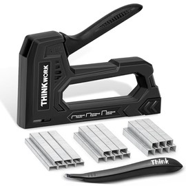 THINKWORK Light Duty Staple Gun - Black Upholstery Staple Gun for Wood with 1600pcs JT21 Staples 1/4", 5/16", 3/8" and Staple Remover, Fabric Stapler Gun for Crafts, Home Use, Wall, DIY, Lights Decora
